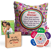 Cushion with Sis May All Your Wishes Come True Print Wooden Plaque Gift and Rakhi